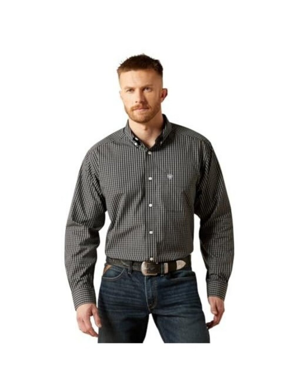 Ariat Men's Long Sleeve Wrinkle Free Classic Fit Print Button Shirt Black 100657